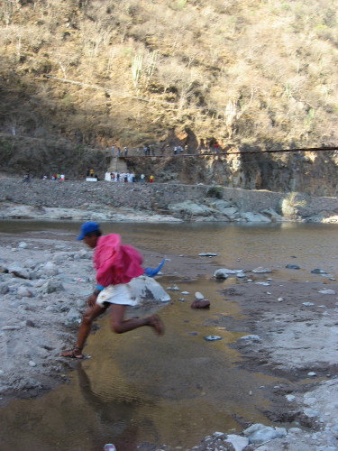 Tarahumara showing Sierra pride in traditional dress during the Caballo Blanco Urique Ultramarathon.